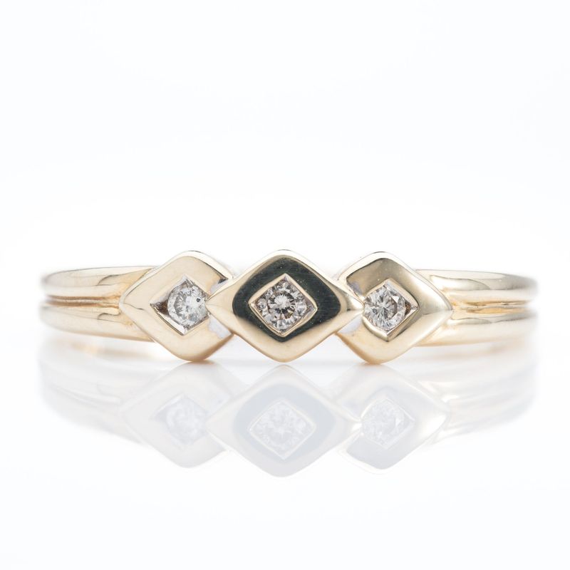 9ct Yellow Gold Rub Over Set Diamond Trilogy Ring