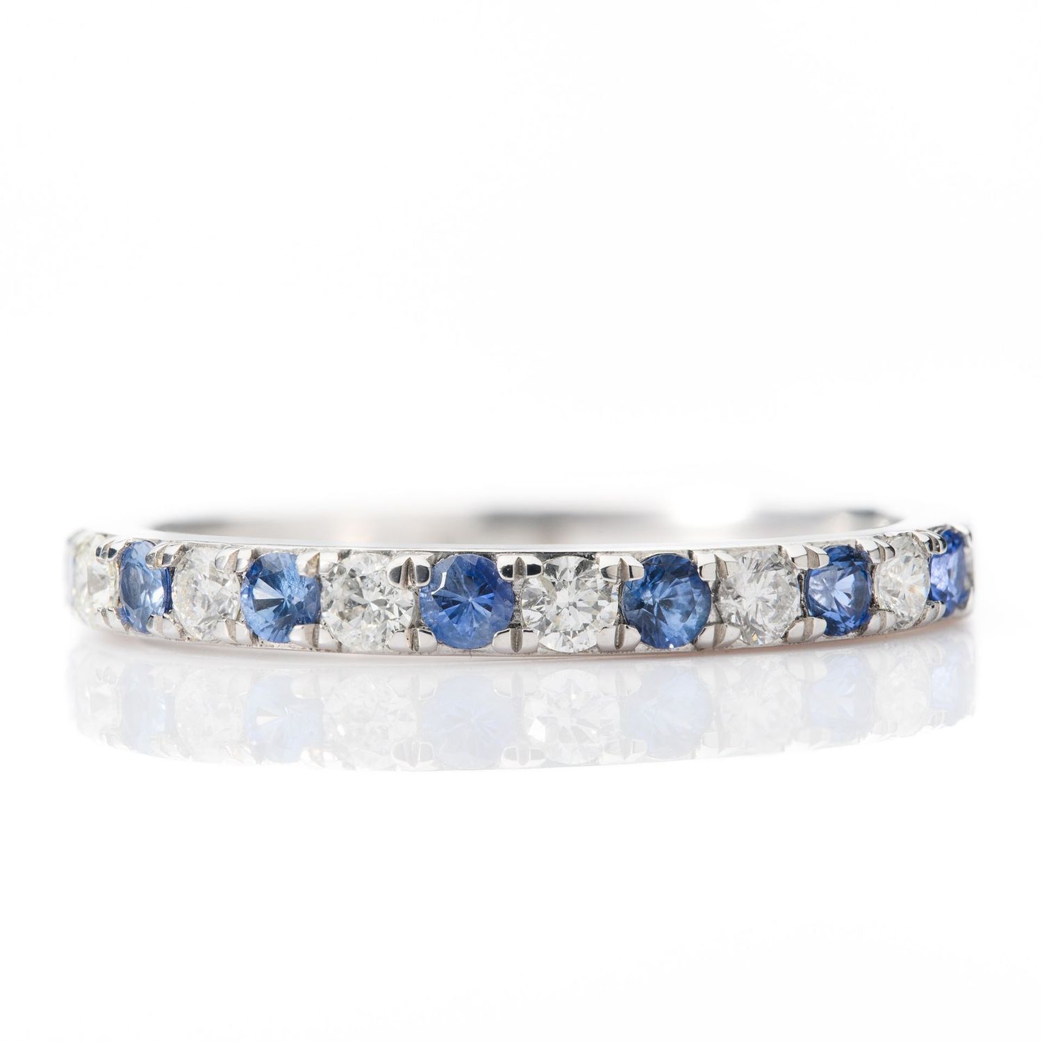 Platinum Brilliant Cut Diamond & Round Cut Sapphire Half Eternity Ring Platinum Brilliant Cut Diamond & Round Cut Sapphire Half Eternity Ring
