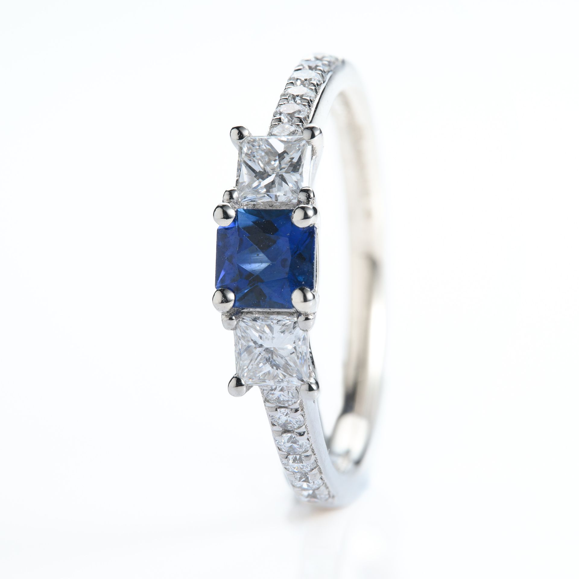 Platinum Princess Cut Sapphire & Diamond Trilogy Ring