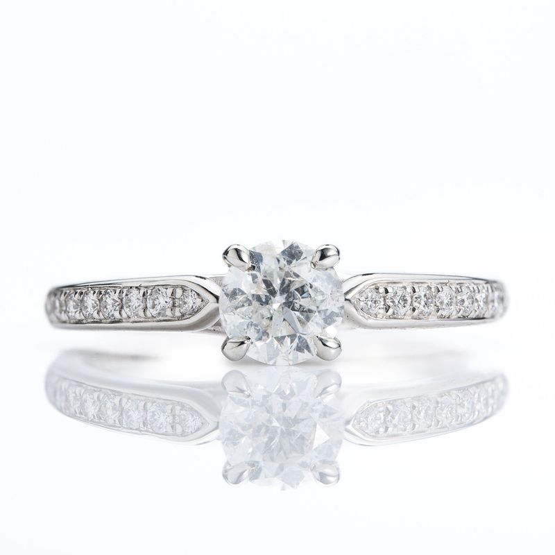 Platinum WGI Certified Round Brilliant Cut Diamond Solitaire Ring with Diamond Shoulders