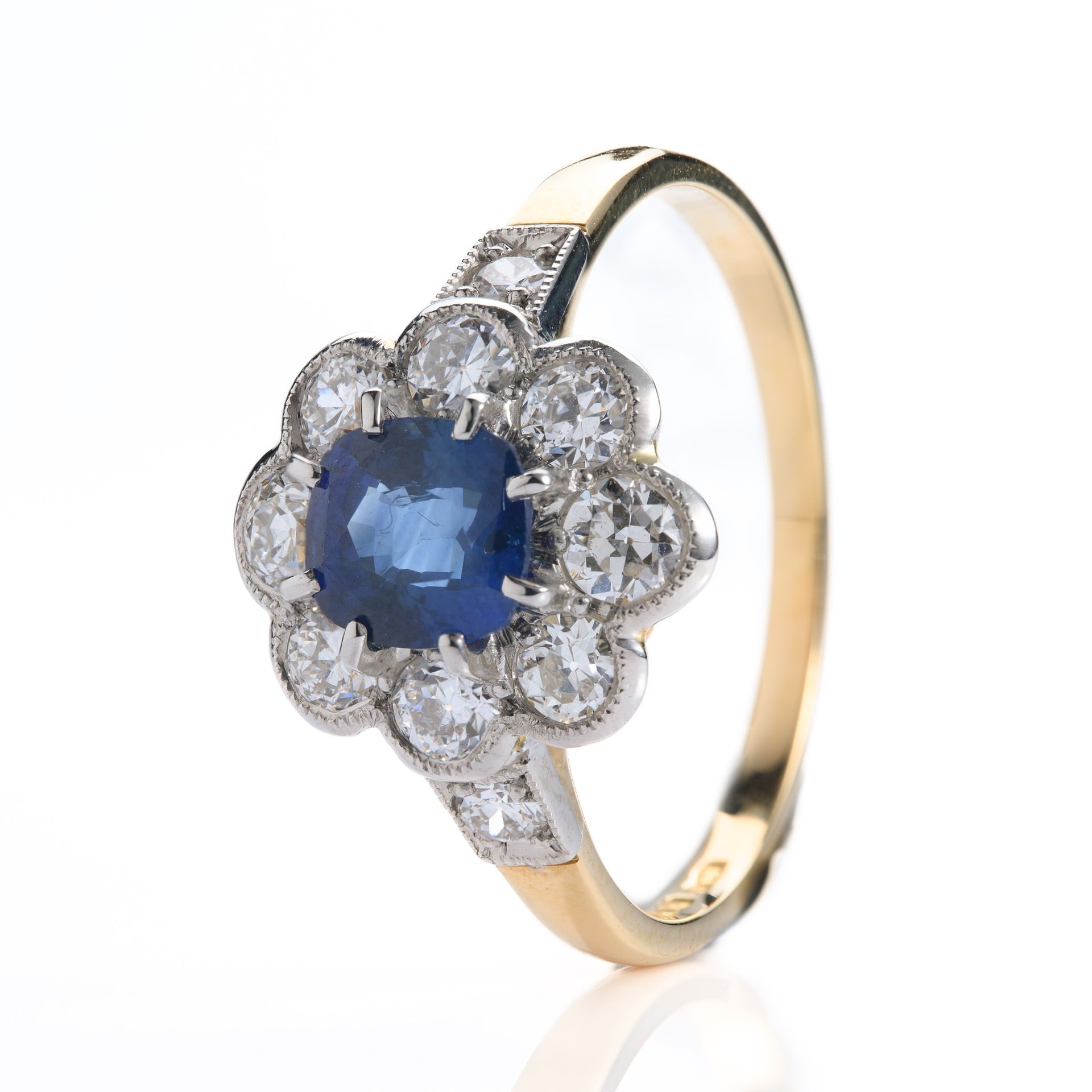 Pre-Loved 18ct Yellow Gold & Platinum Round Cut Sapphire & Diamond Cluster Ring
