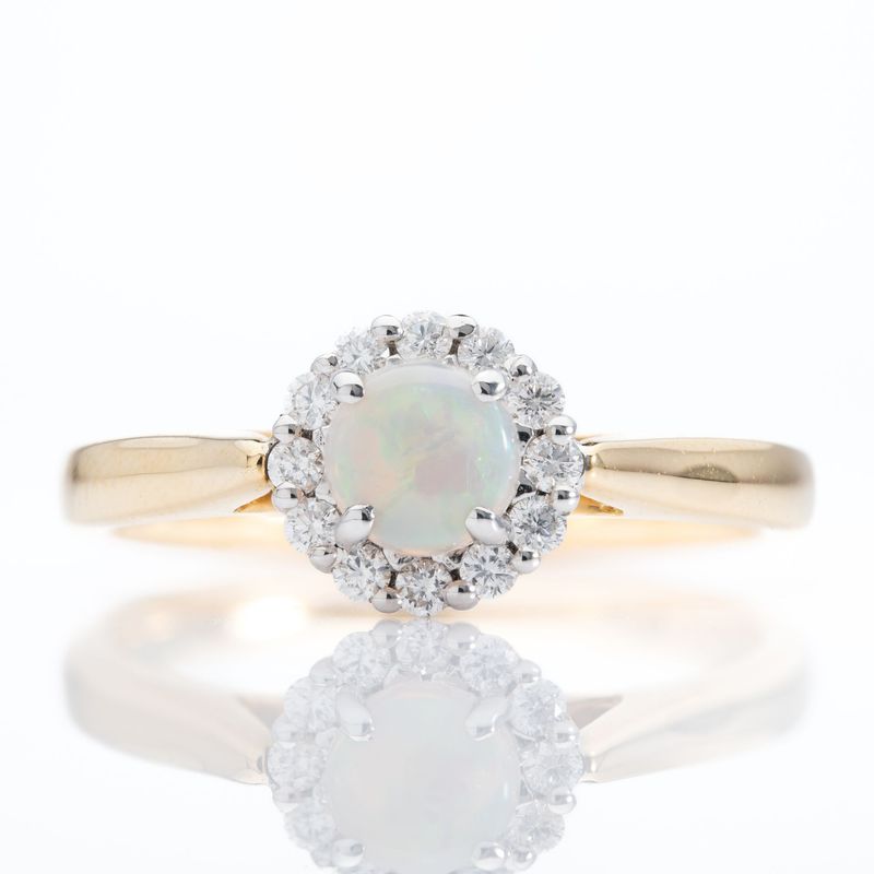 18ct Gold Opal & Diamond Halo Cluster Ring