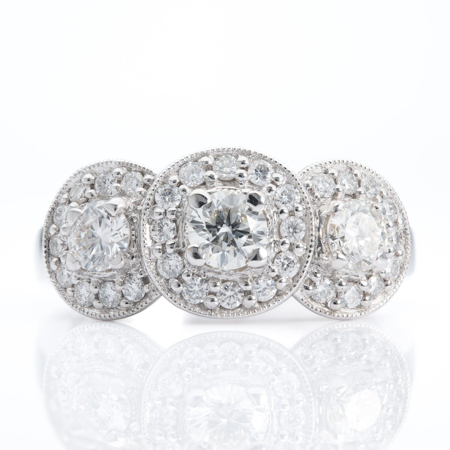 18ct White Gold Diamond Triple Cluster Ring