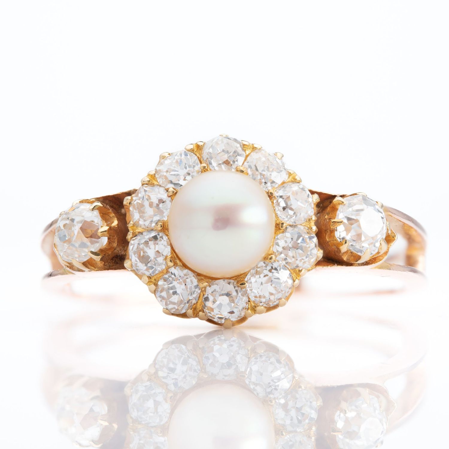 Antique 18ct Rose & Yellow Gold Natural Pearl and Diamond Ring