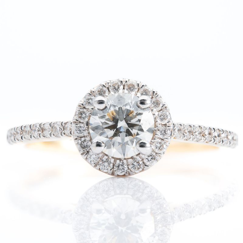 18ct Yellow & White gold Round Brilliant cut 0.50ct Diamond halo Cluster ring
