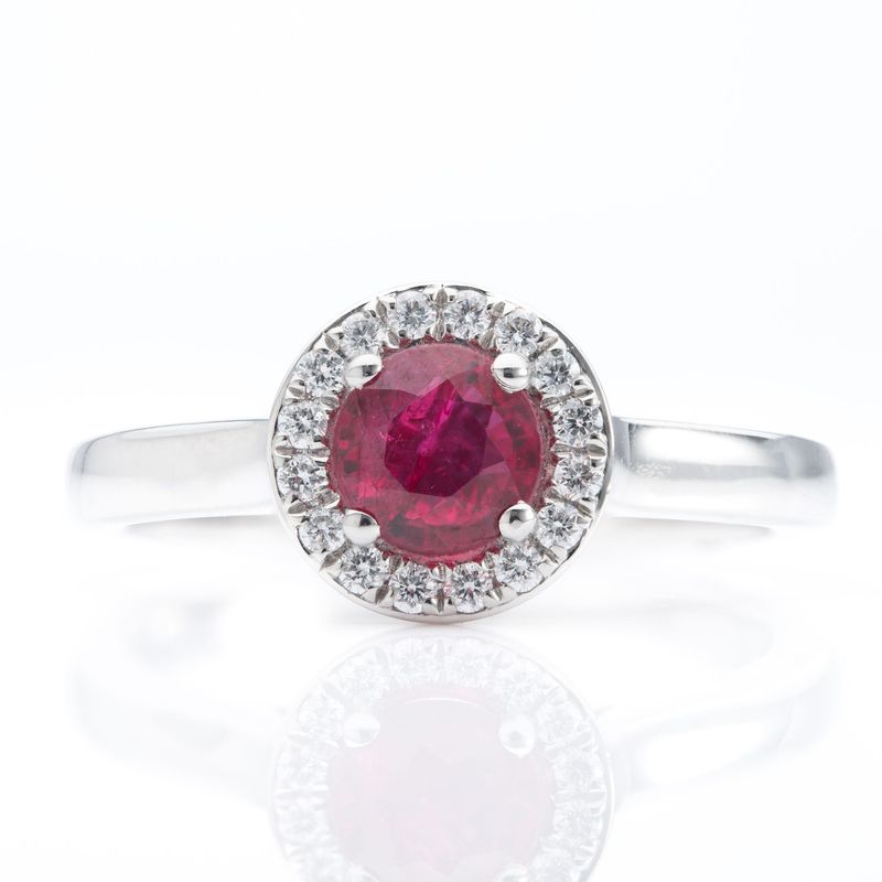 Platinum Round Brilliant cut Ruby & Diamond Halo Cluster Ring