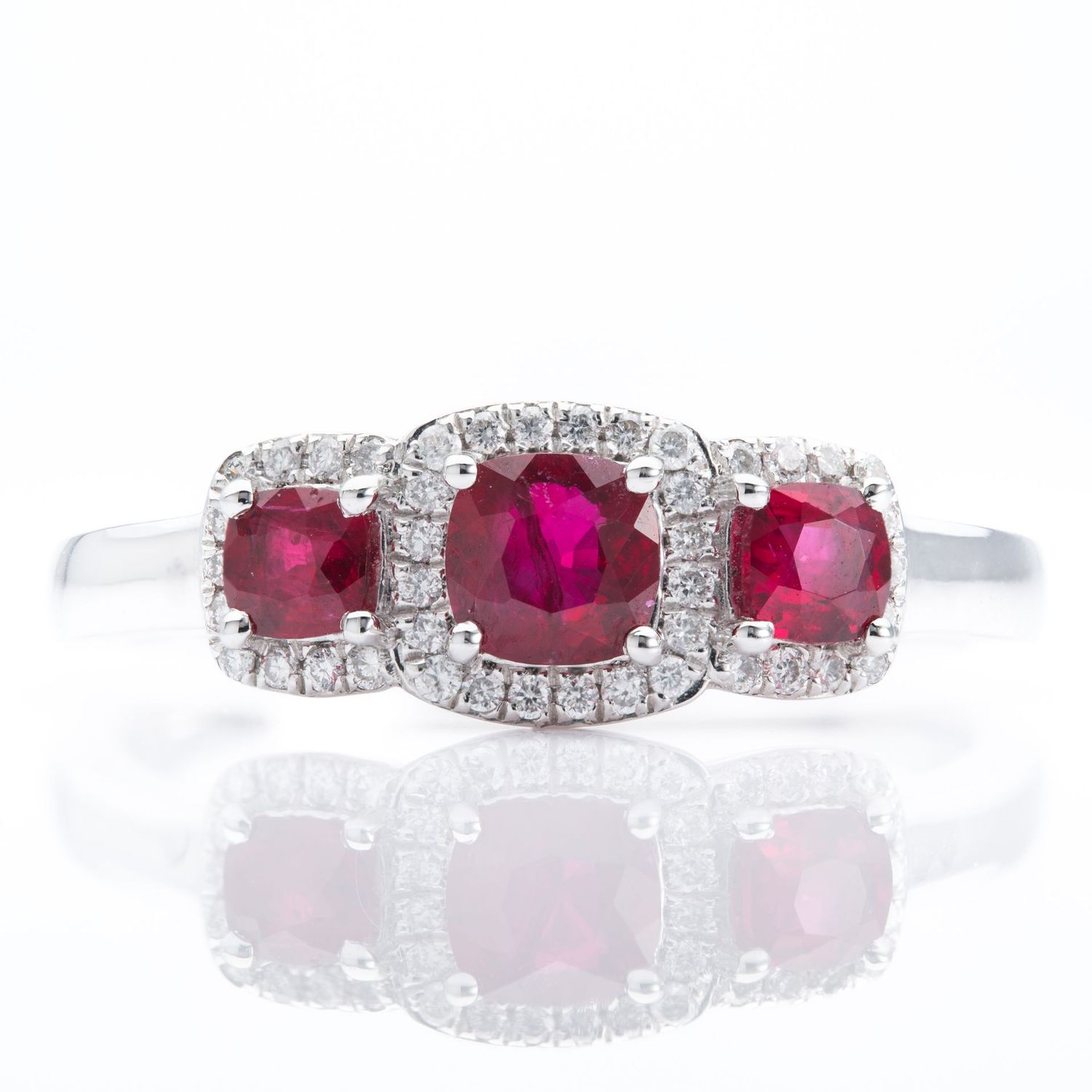 Platinum Ruby & Diamond Triple Cluster Ring