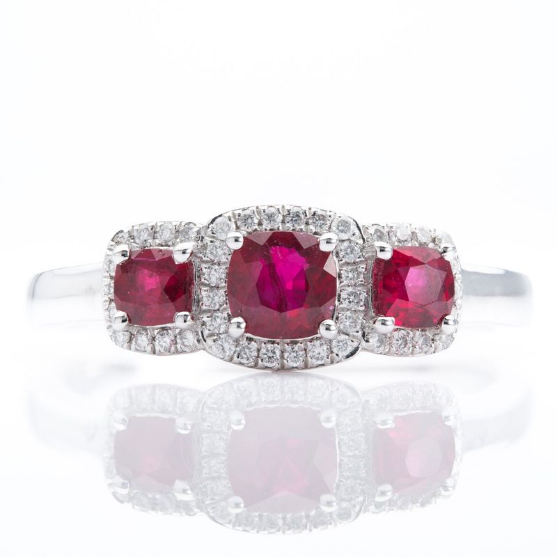 Platinum Ruby & Diamond Triple Cluster Ring