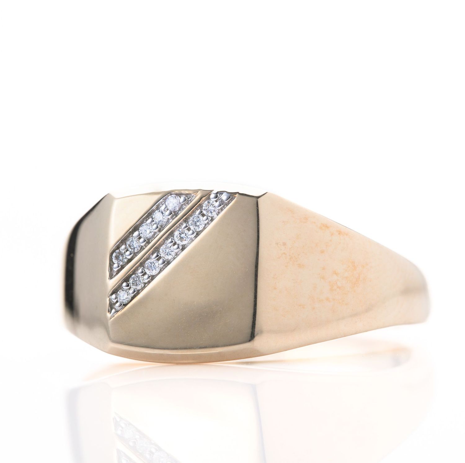 9ct Yellow Gold Signet Ring with Diamond Encrusted 11x10mm head 9ct Yellow Gold Signet Ring with Diamond Encrusted 11x10mm head