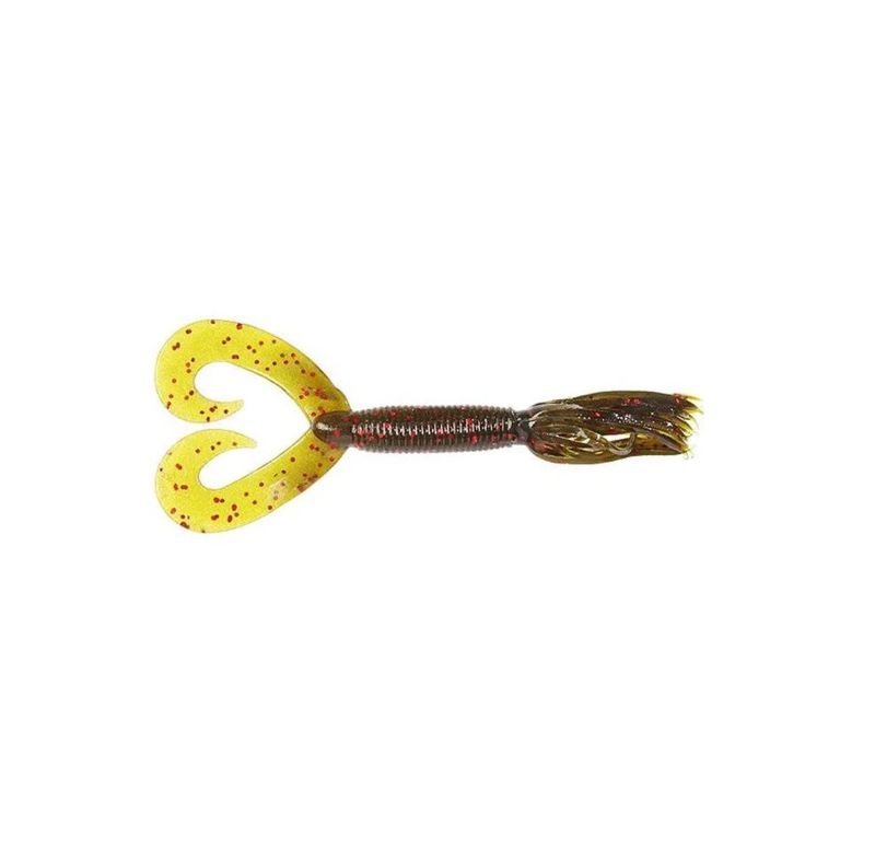Yamamoto 5” Double Tail Hula Grub - Green Pumpkin Red Flk