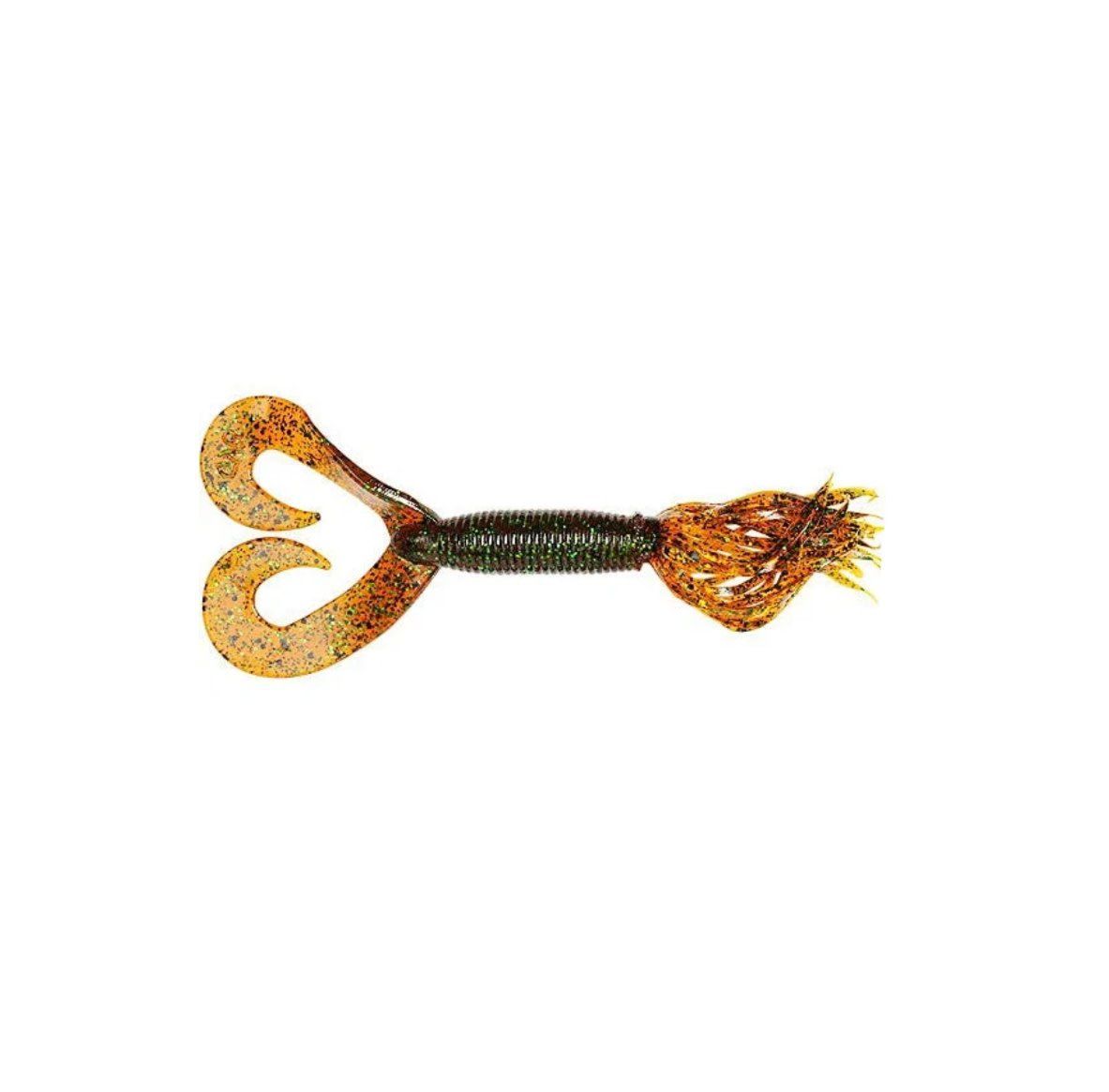 Yamamoto 5” Double Tail Hula Grub - Rootbeer Black &amp; Green Flk