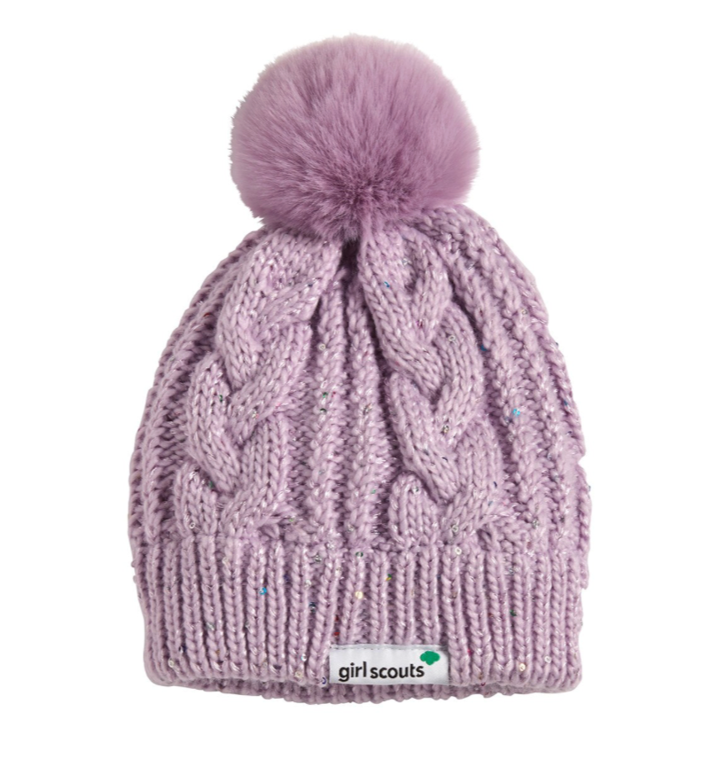 Sparkly Purple Pom Hat Girls