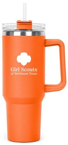 GSNETX ORANGE HIPPO MUG- 40 OZ W/ LID &amp; STRAW
