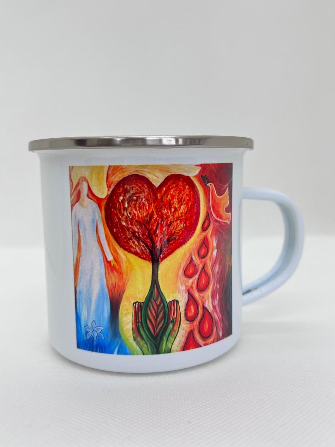 Wunderschöne Emaille-Tasse mit Motiv "Liebe" - Set mit 4 Tassen
