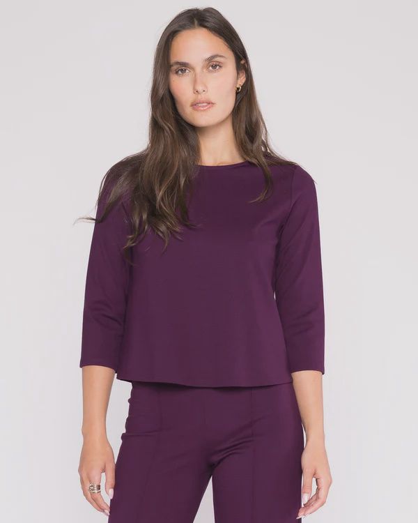 Ponte 3/4 Sleeve Top Plum