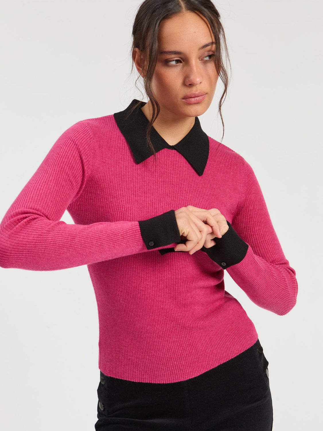 Pink/Black Collar Sweater