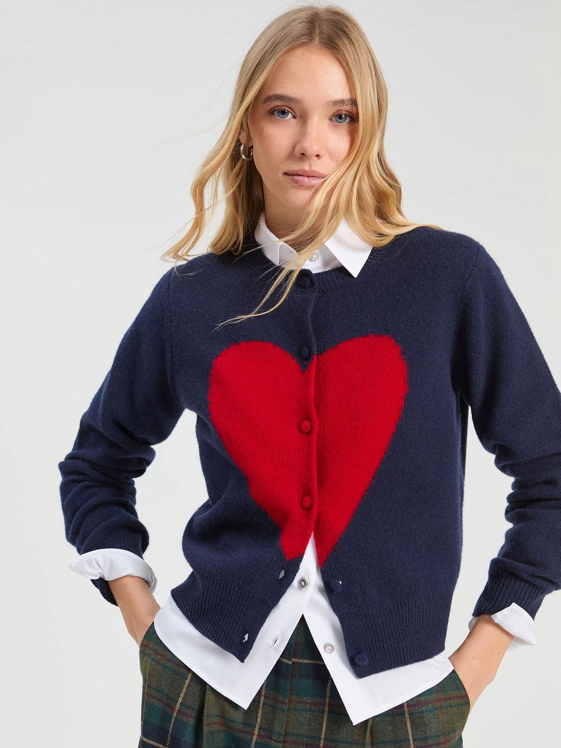 Navy Red Heart Cardi