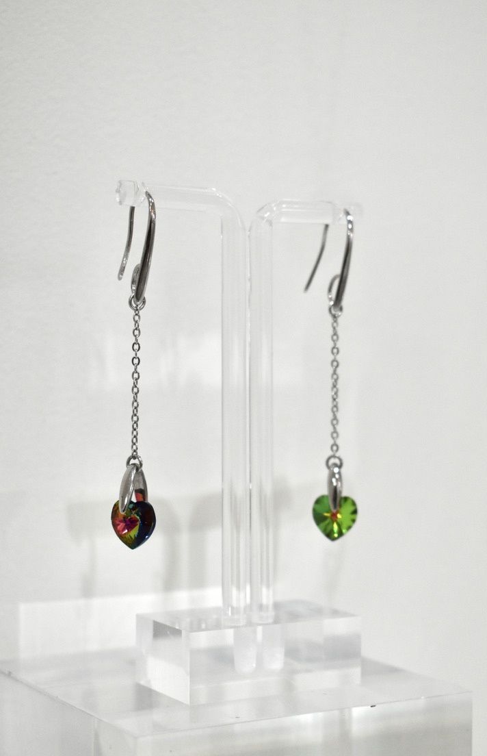 Aurora Borealis Heart Dangle Earrings