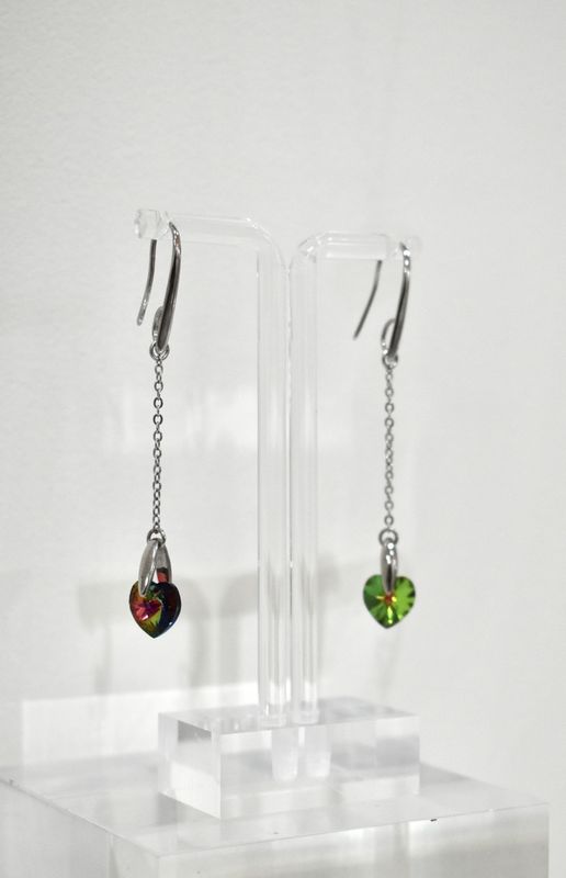 Aurora Borealis Heart Dangle Earrings