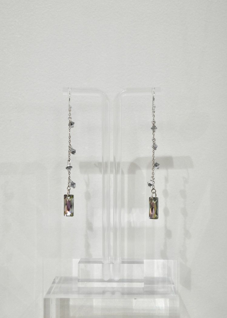 Aurora Borealis Swarovski Rectangle Dangle Earrings