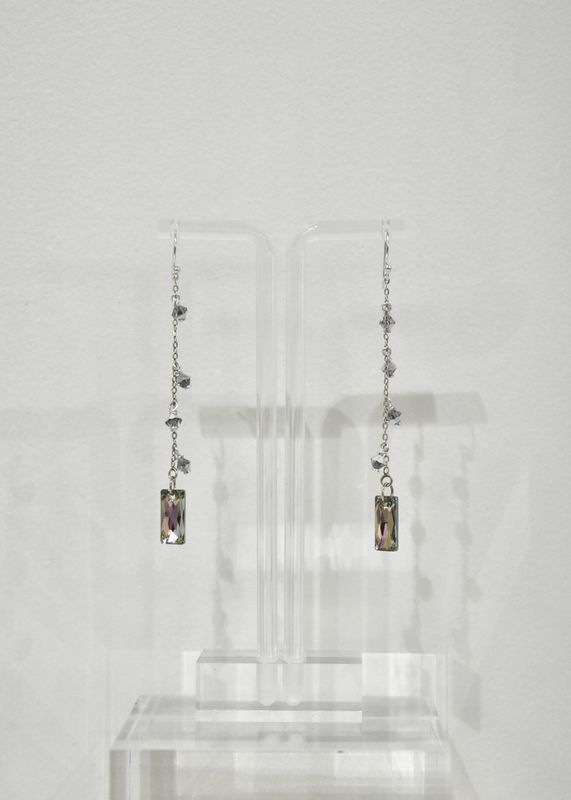 Aurora Borealis Swarovski Rectangle Dangle Earrings