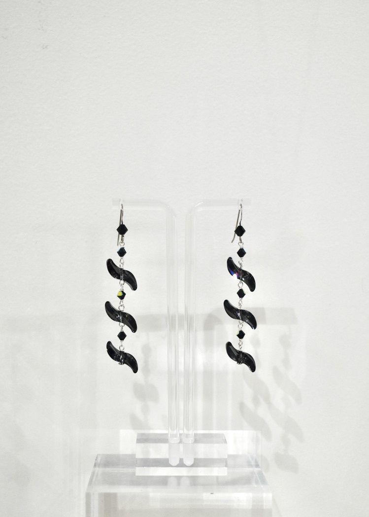 Black Long Wave Swarovski Earrings
