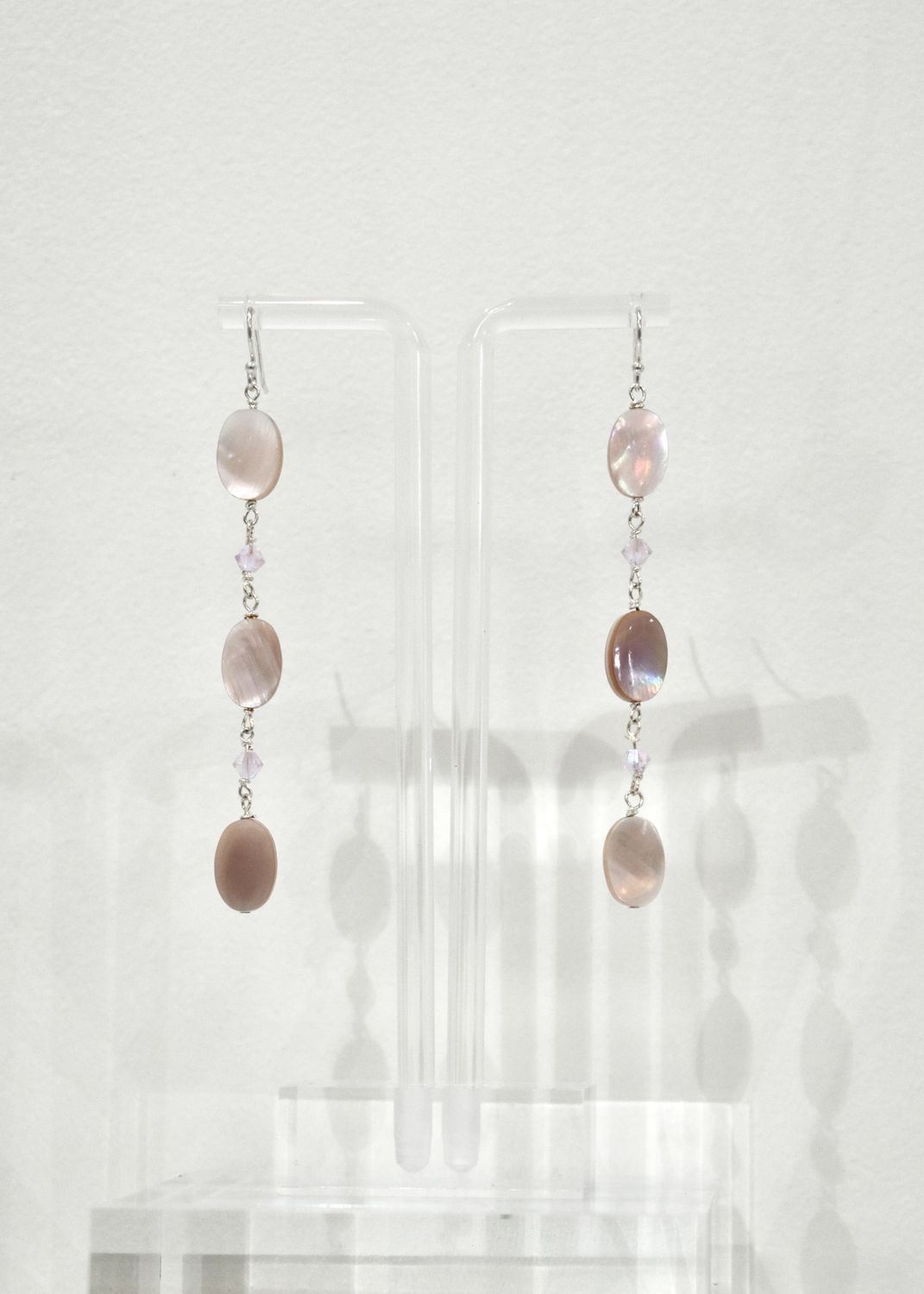 Pink Mother of Pearl  Flat Oval Long Earrings