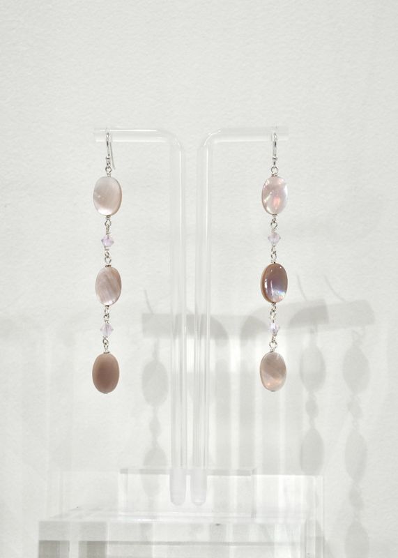 Pink Mother of Pearl  Flat Oval Long Earrings