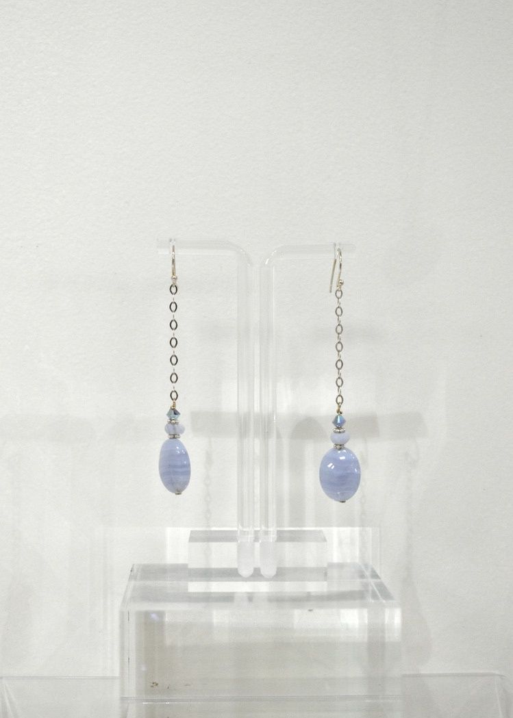 Blue Lace Agate Long Chain Earrings