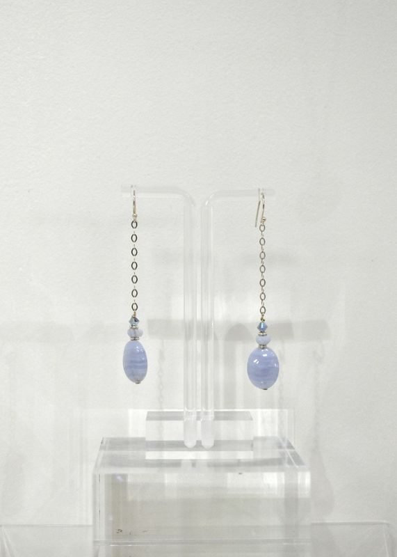 Blue Lace Agate Long Chain Earrings
