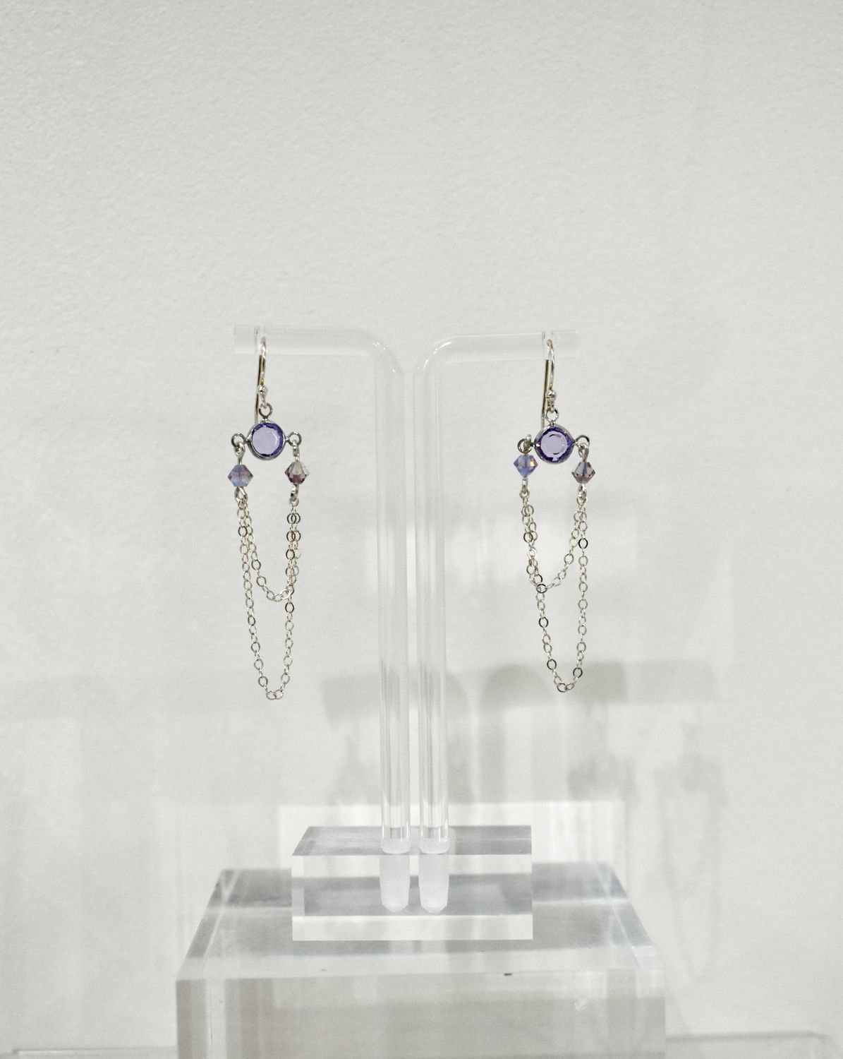 Purple Swarovski Double Chain Earrings