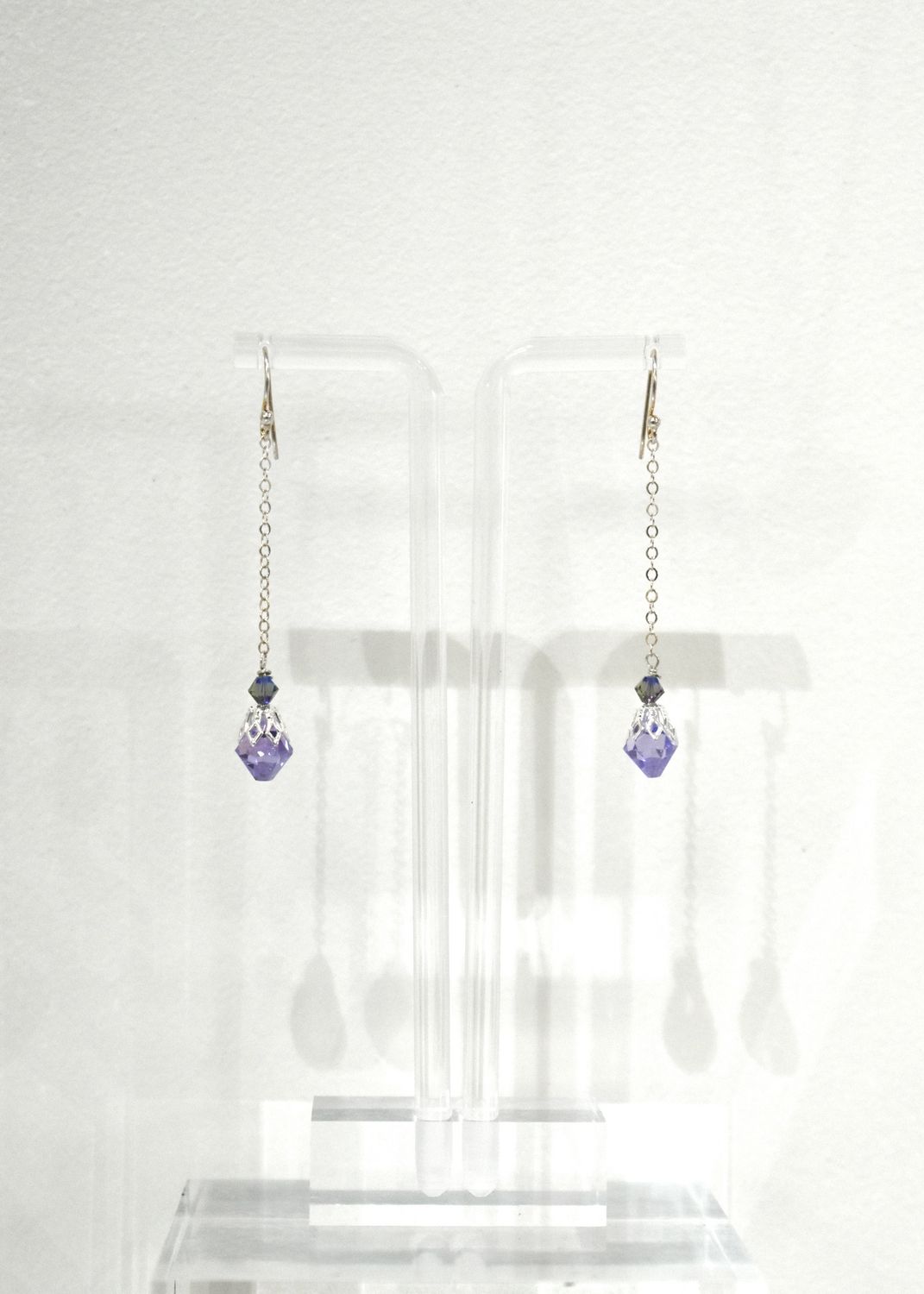 Purple Swarovski Single Chain Earrings