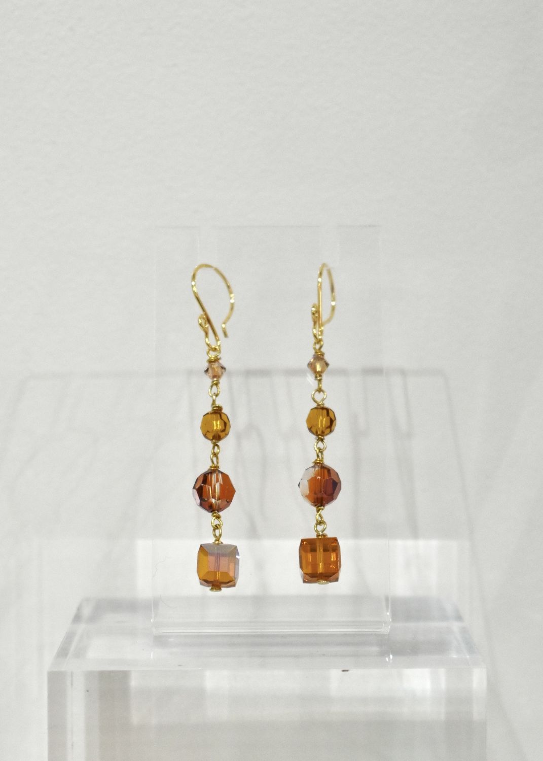 Fire Orange Square Long Earrings