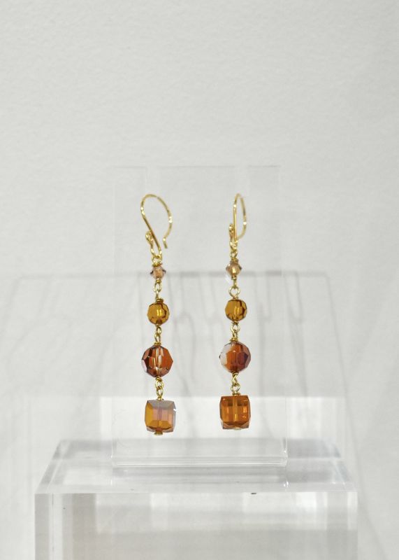 Fire Orange Square Long Earrings