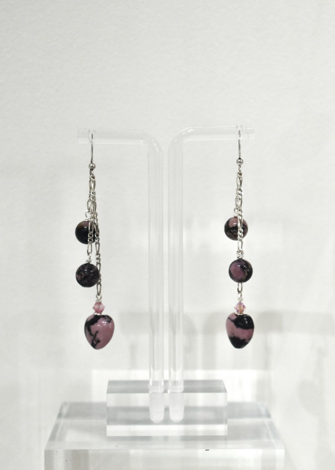 Rhodonite Black &amp; Pink Triple Dangle Earrings