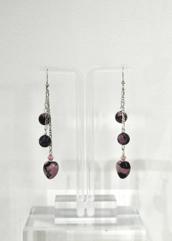 Rhodonite Black &amp; Pink Triple Dangle Earrings