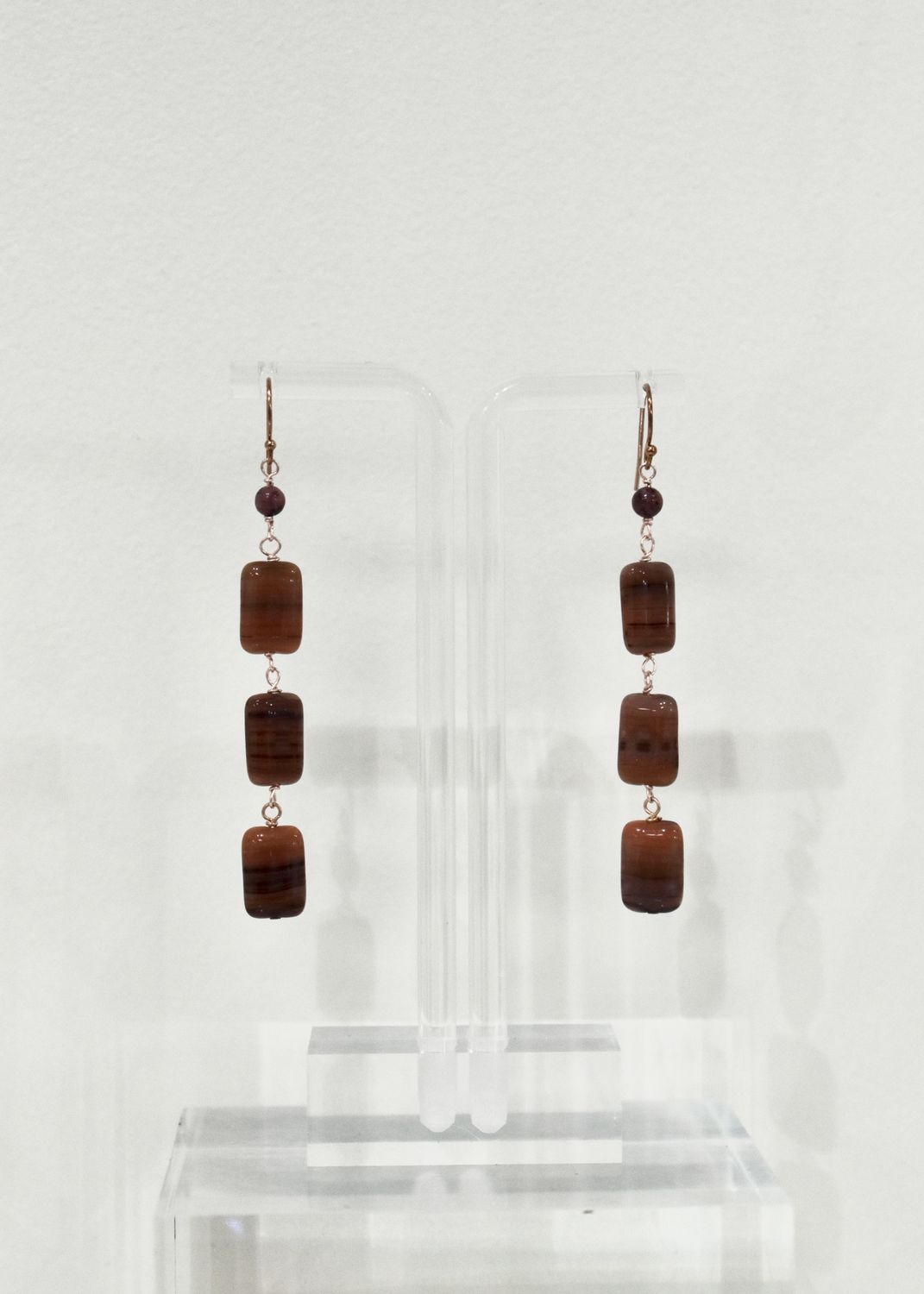 Rhodochrosite Long Rectangle Earrings