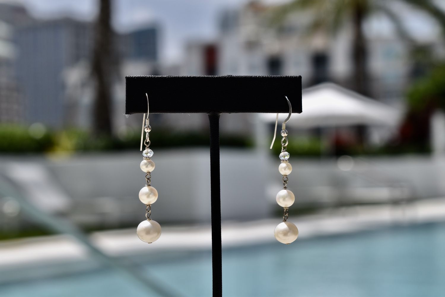 Triple White Pearl Long Earrings