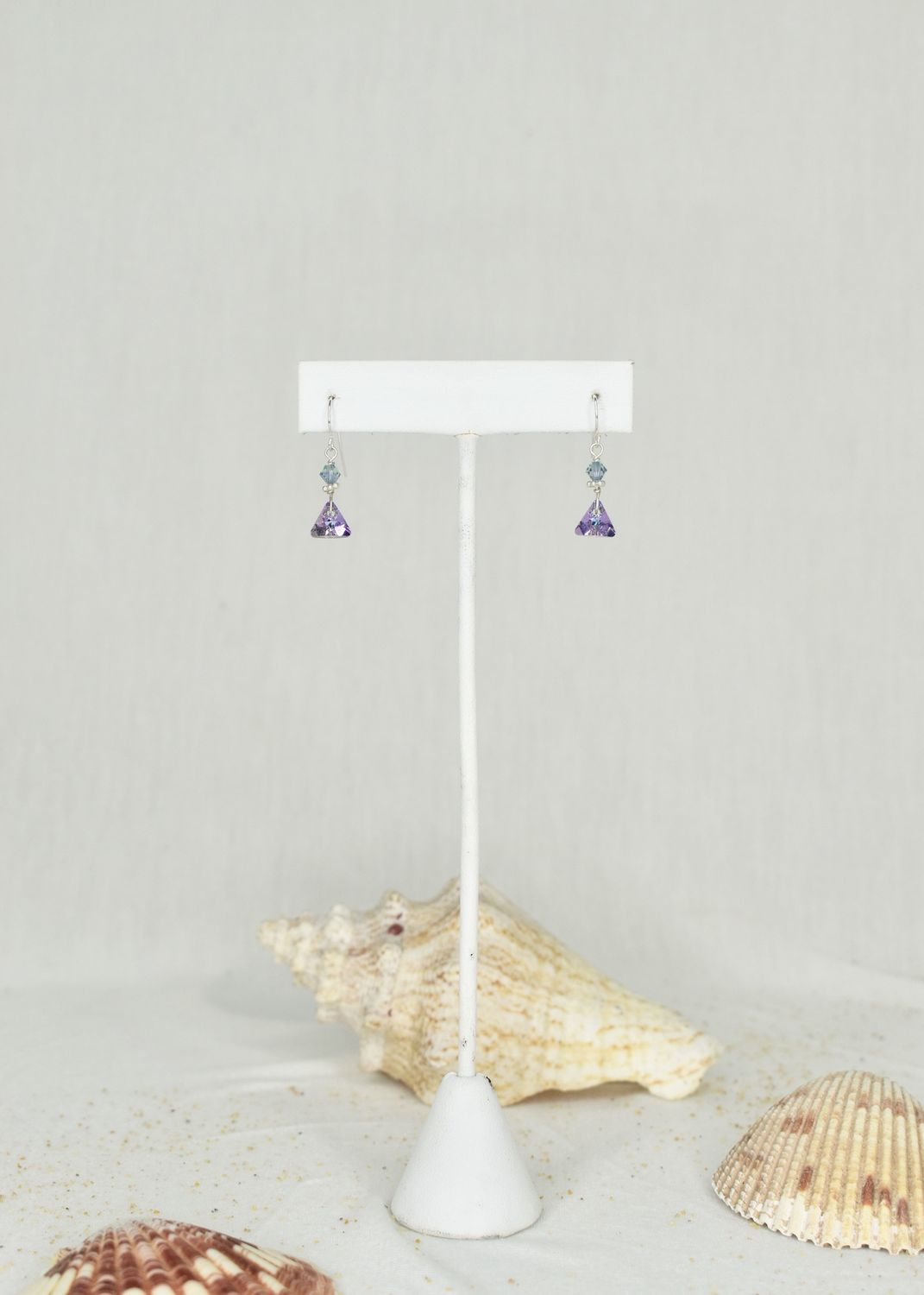 Purple Swarovski Triangle Short Earrings