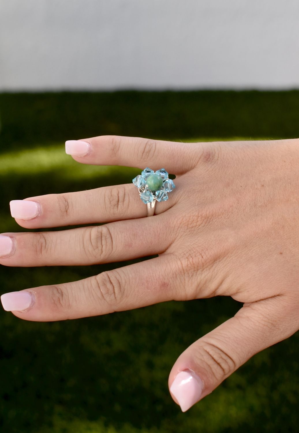 Turquoise Swarovski Flower Ring