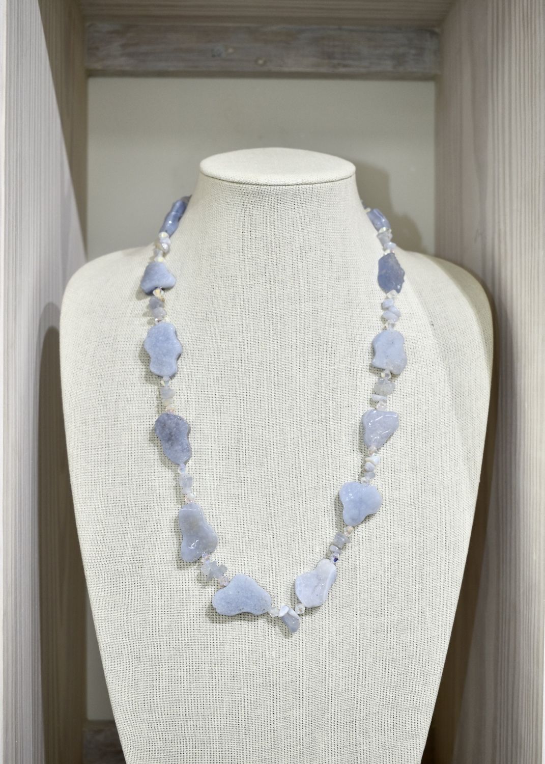 Blue Lace Agate Long Nugget Necklace
