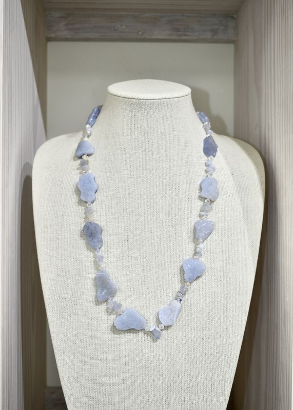 Blue Lace Agate Long Nugget Necklace