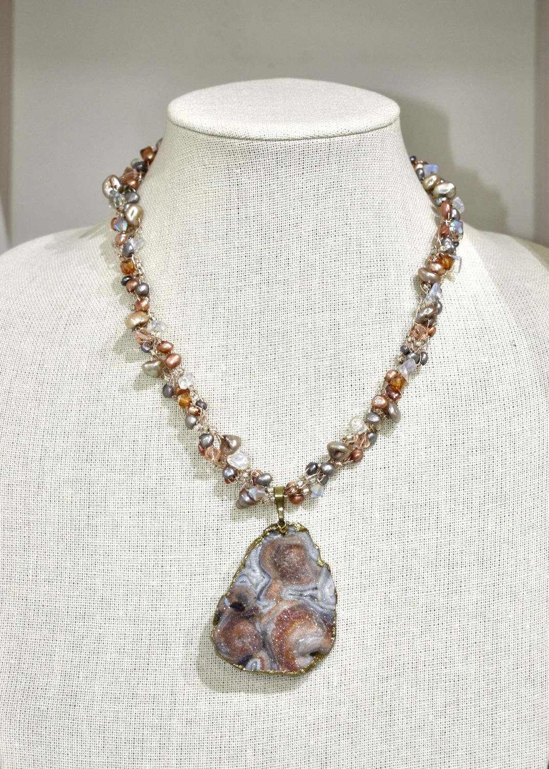 Druzy Pearl &amp; Moonstone Necklace