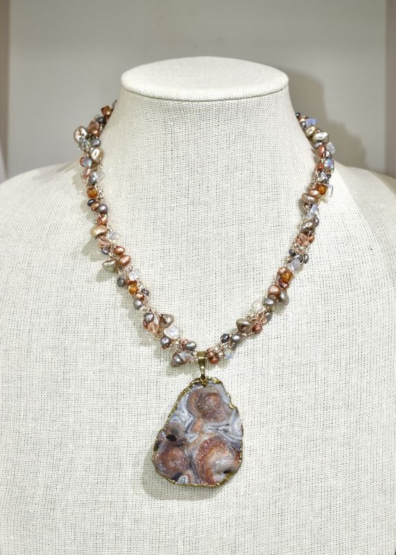 Druzy Pearl &amp; Moonstone Necklace