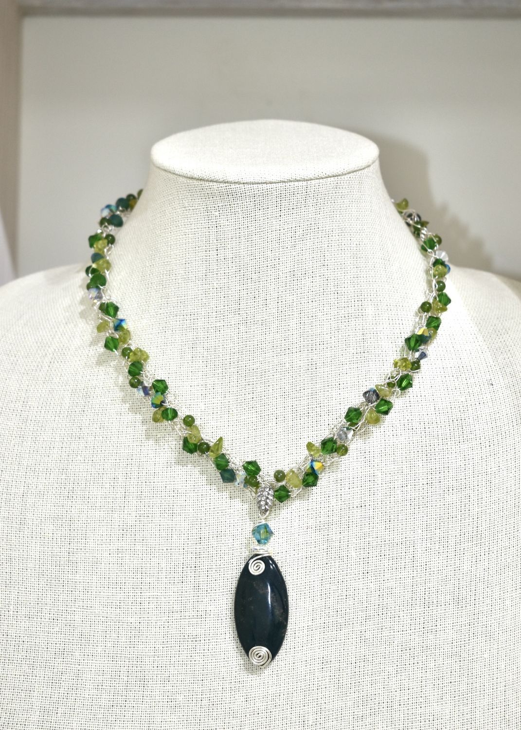 Jade Wire Crochet Pendant Necklace