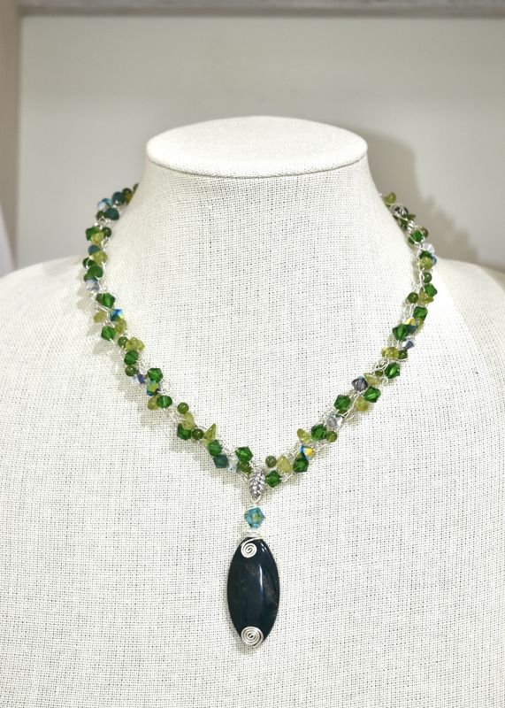 Jade Wire Crochet Pendant Necklace