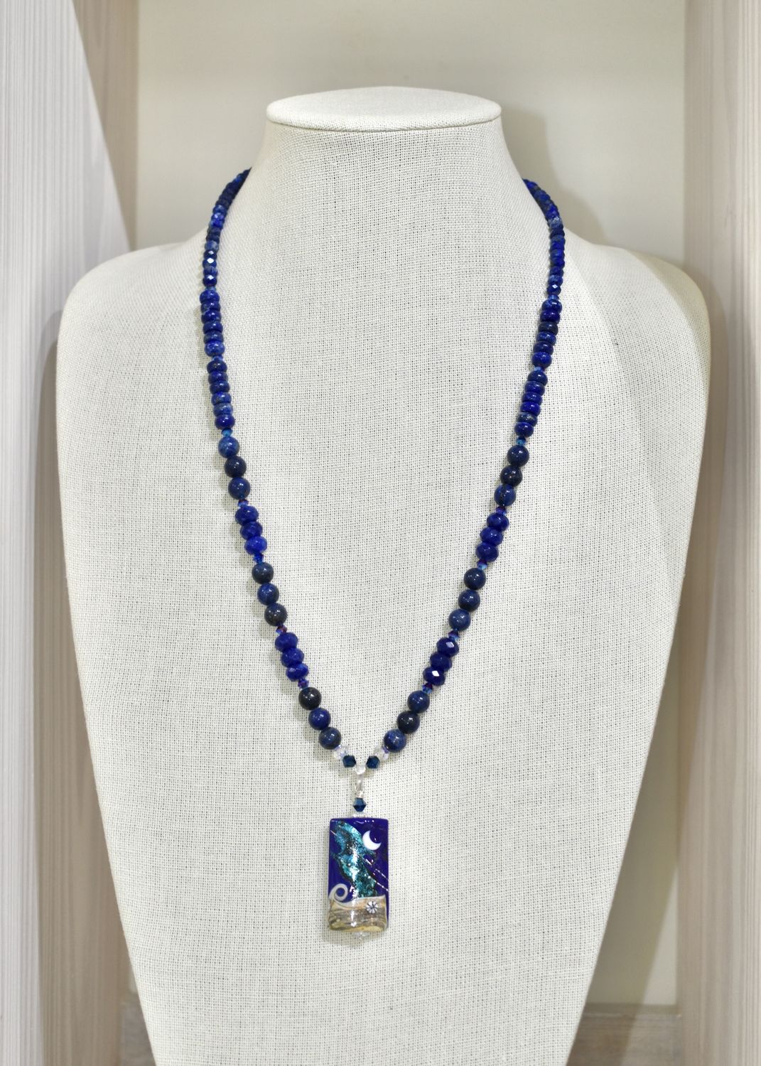 Lapis Lazuli Moon Art Glass Necklace