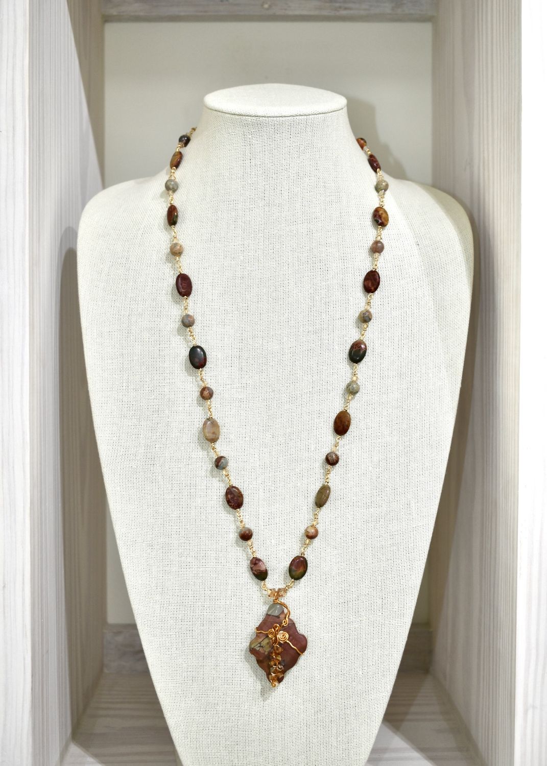 Picasso Jasper Wire Wrapped Pendant Necklace