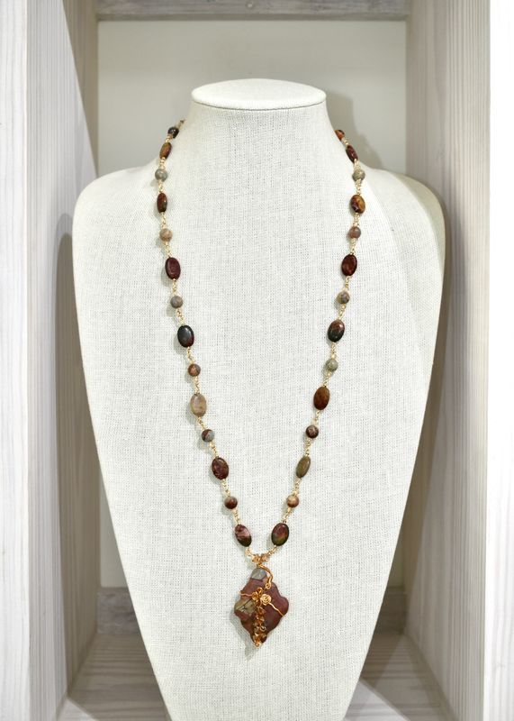 Picasso Jasper Wire Wrapped Pendant Necklace