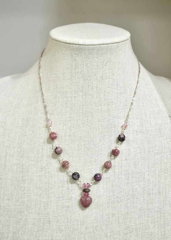 Rhodonite Black &amp; Pink Pendant Necklace
